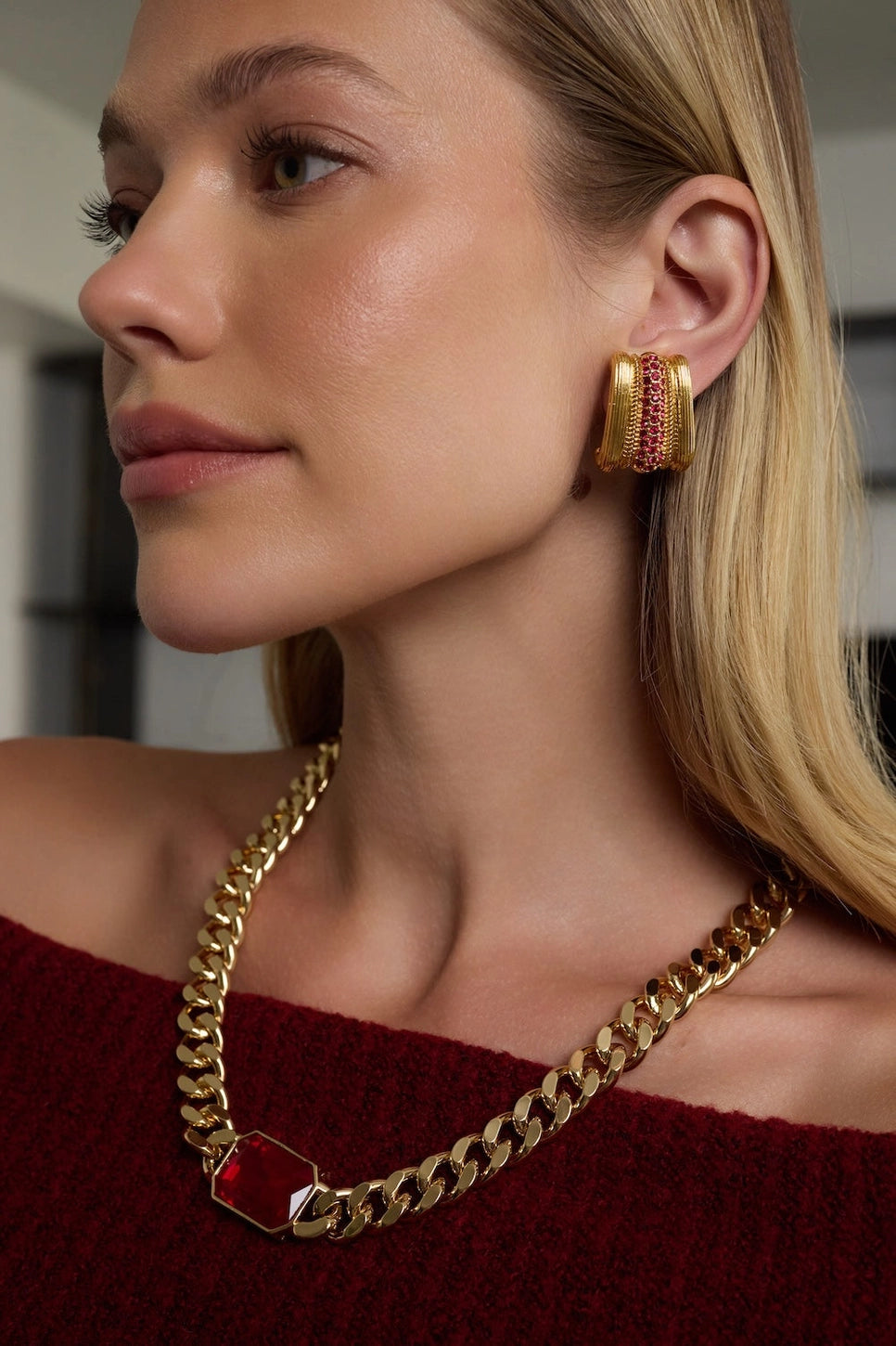 Kenneth Jay Lane Ruby Gemstone Earrings