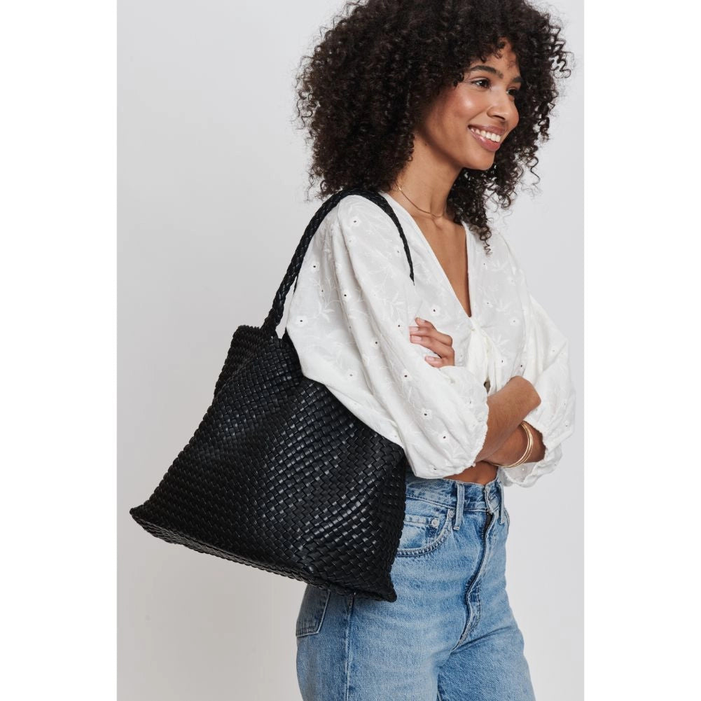 Moda Luxe Solana Woven Vegan Leather Tote in Black
