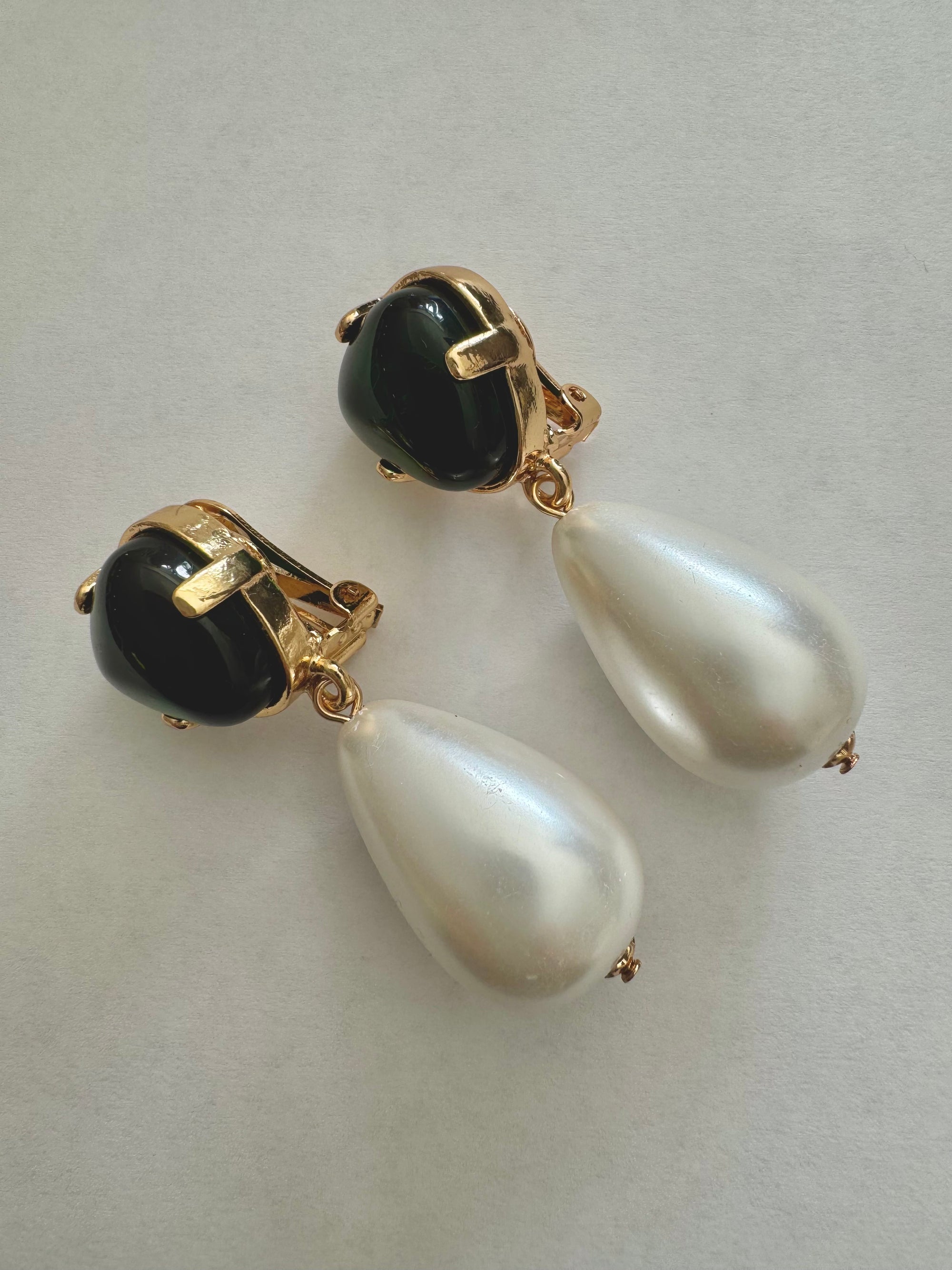 Kenneth Jay Lane Emerald and Pearl Drop Earrings