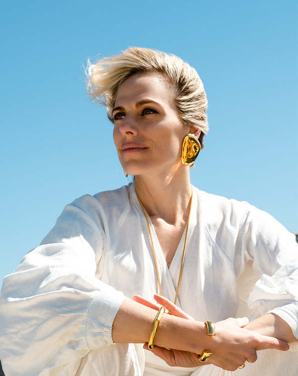 Christina Caruso Large Oval Earrings in Silver and Gold