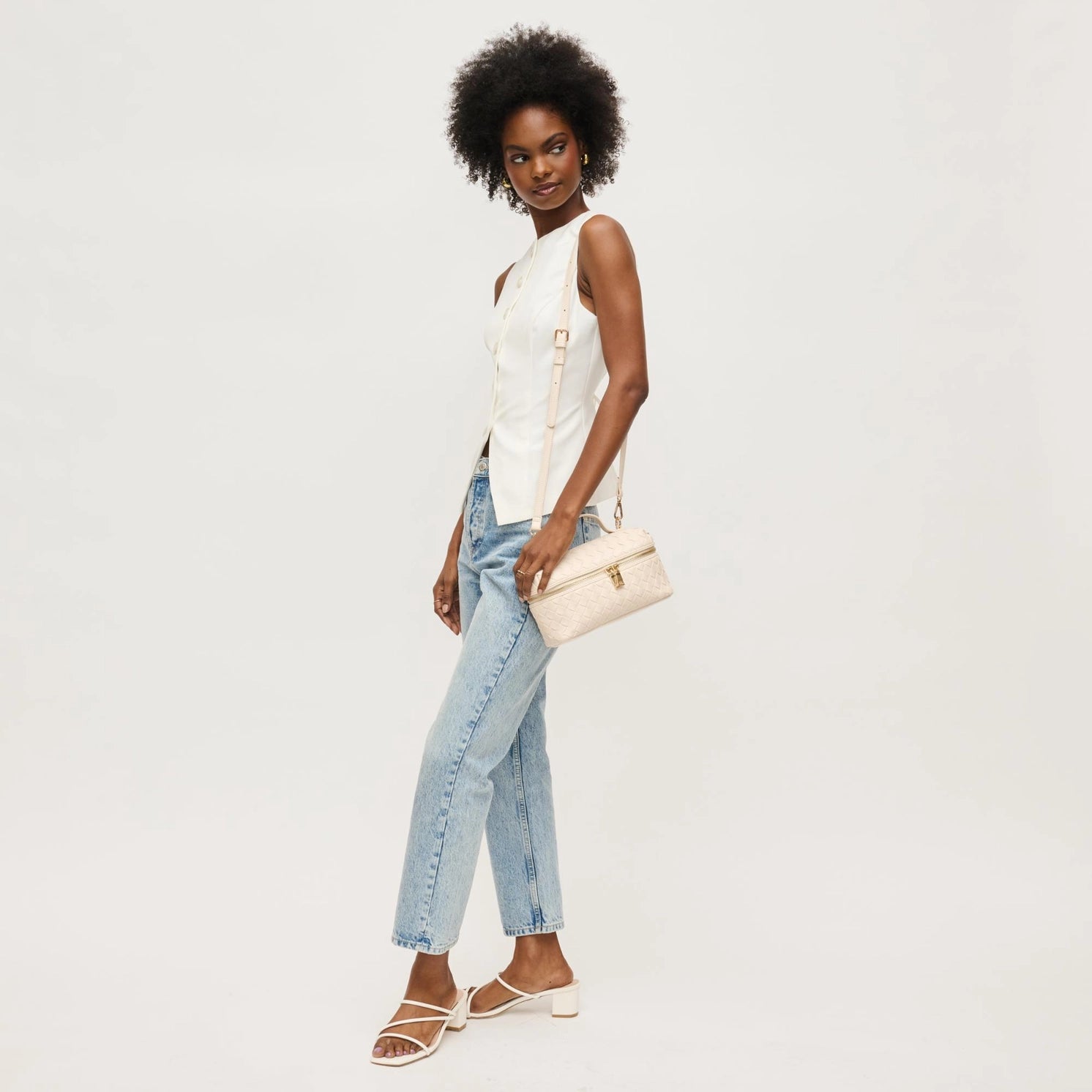 Urban Expressions Richie Woven Top Handle Crossbody in Ivory
