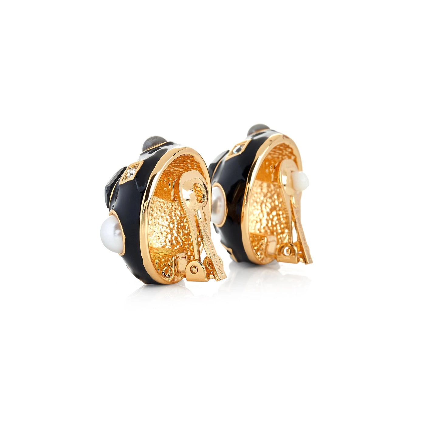 Kenneth Jay Lane Gold and Black Enamel Round Domed Earrings