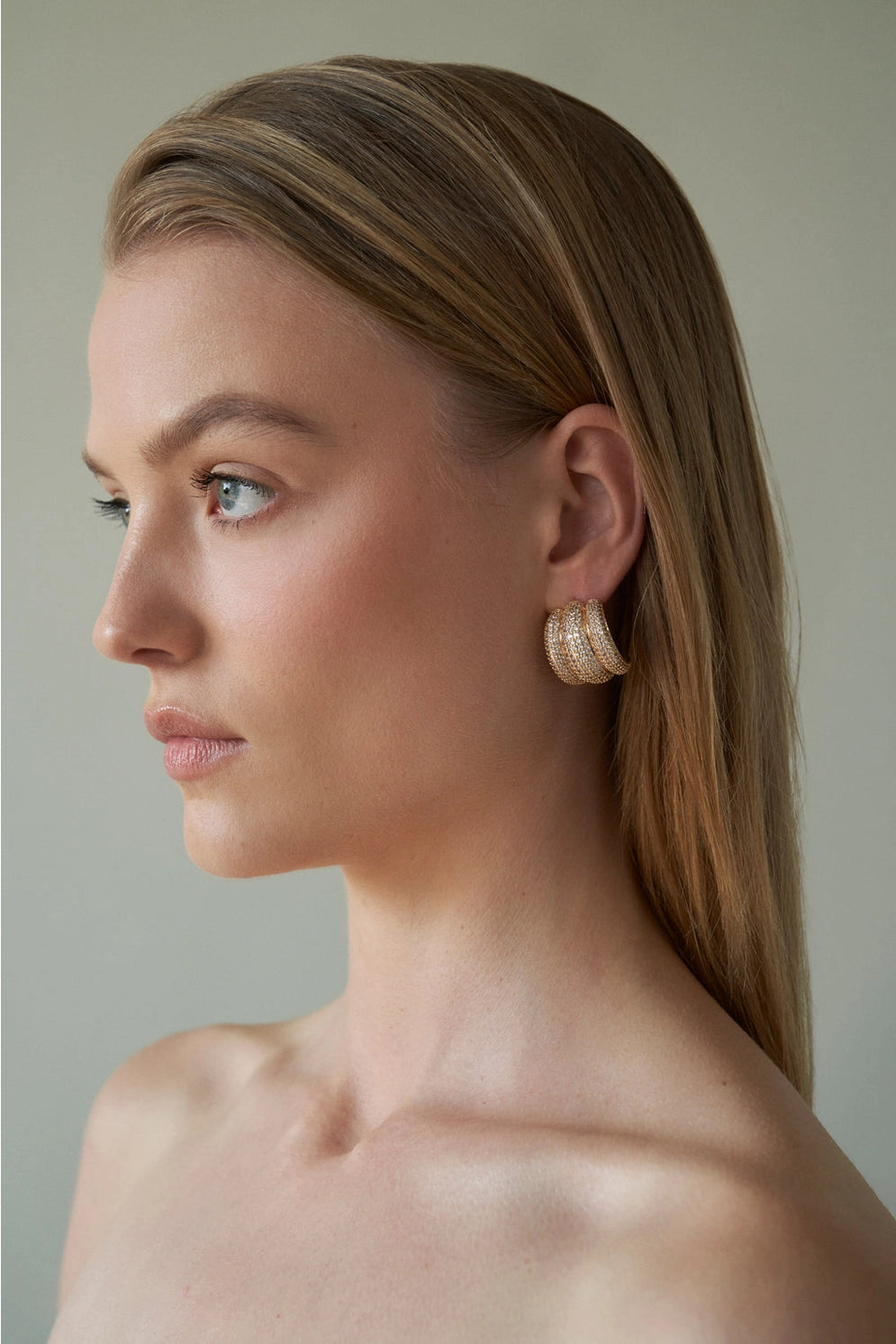 Lili Claspe Pave Shield Earrings in Gold