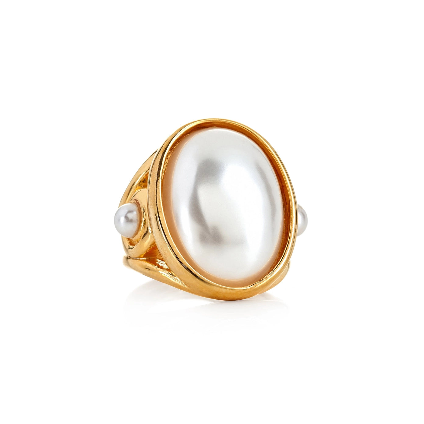 Kenneth Jay Lane Gold Pearl Cabochon Ring