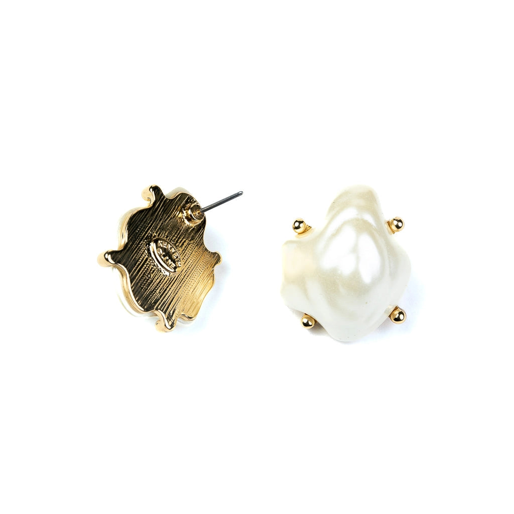 Kenneth Jay Lane Gold and White Baroque Pearl Earrings