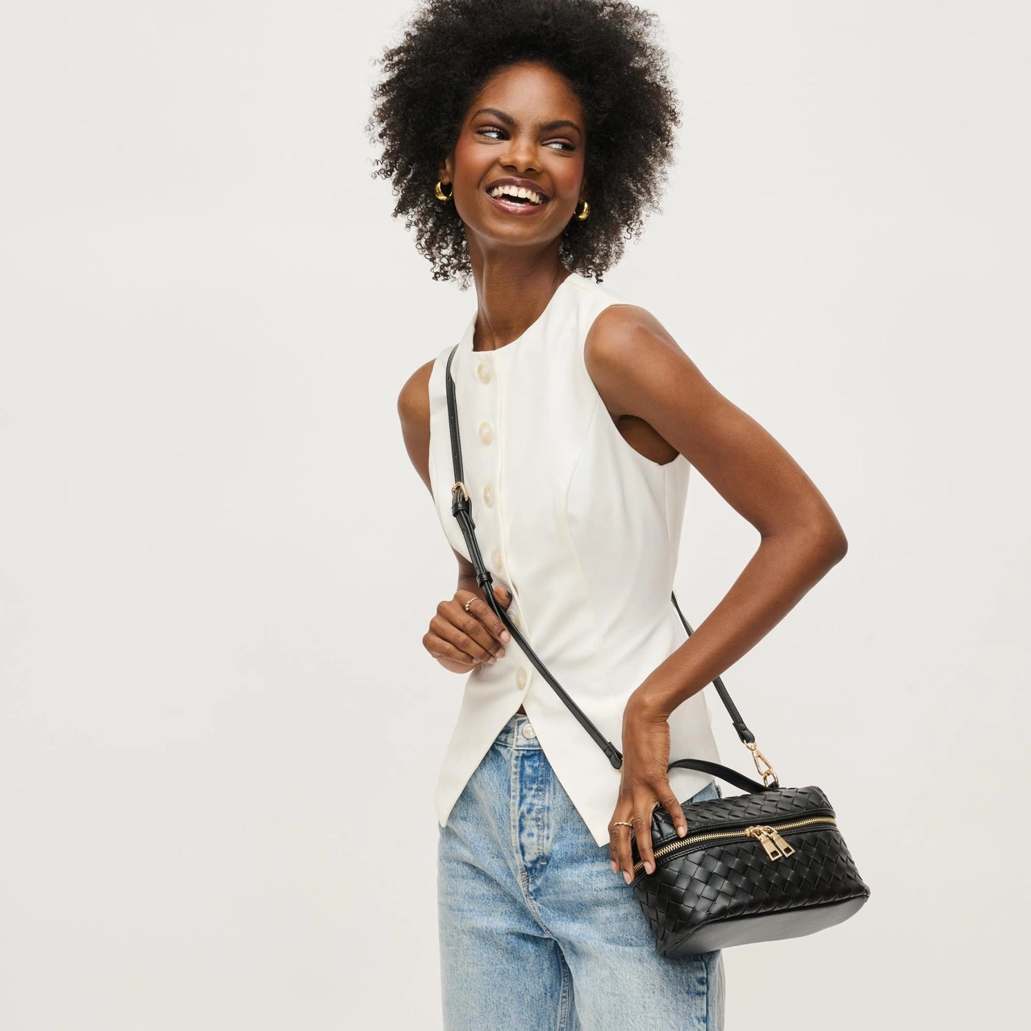 Urban Expressions Richie Woven Top Handle Crossbody in Black